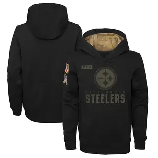 Pittsburgh Steelers Youth 2020 Salute to Service Pullover Performance Hoodie - Black