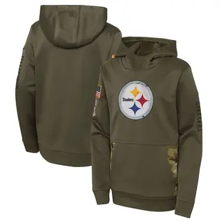 Pittsburgh Steelers Youth 2022 Salute to Service Performance Pullover Hoodie - Olive