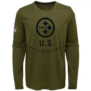 Pittsburgh Steelers Youth Legend 2018 Salute to Service Performance Long Sleeve T-Shirt - Olive